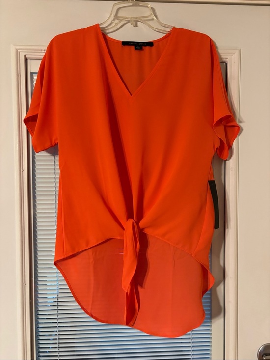 Cynthia Steffe Tops - Cynthia Steffe Bright Orange Tie-Front V-Neck Blouse